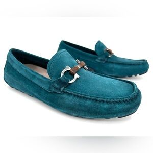 Salvatore Ferragamo Salamanca Teal Suede Gancini Driving Loafer US 7.5 - EU 41.5